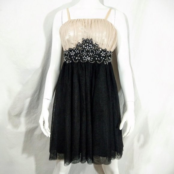 Suzy Shier Dresses & Skirts - Champagne & Black Embellished Formal Dress EUC
